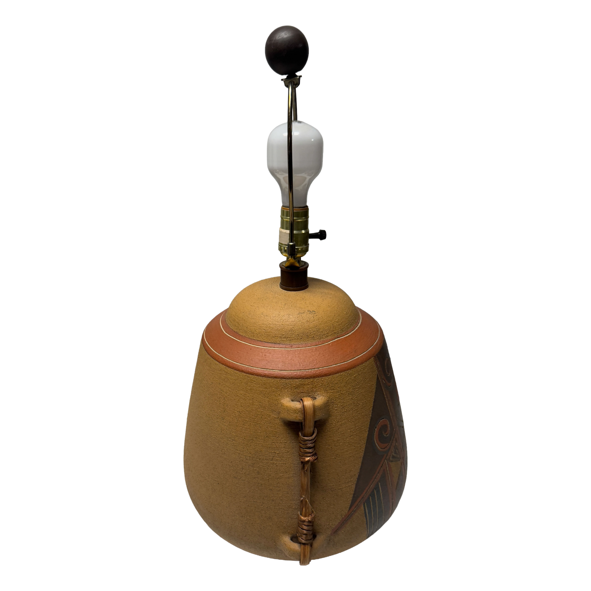Vintage Southwest Ceramic Copper Geometric Painted Table Lamp  - 25" x 11"