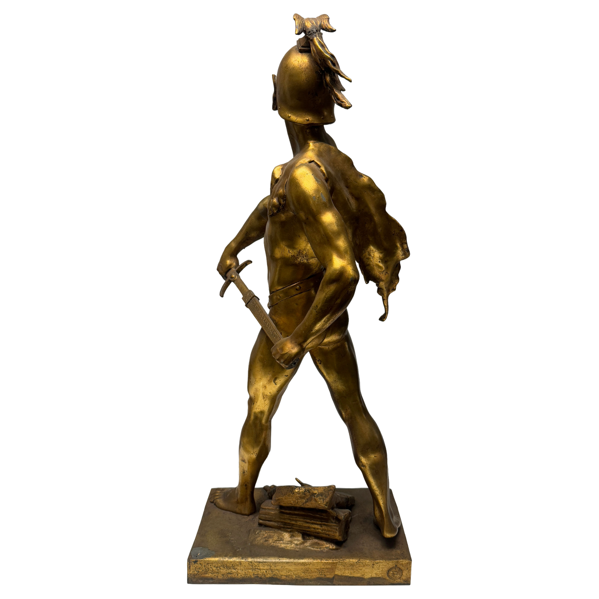 Honor Patria Pro Aris et Focis French Gilt Warrior Statue After Émile-Louis Picault - 24"