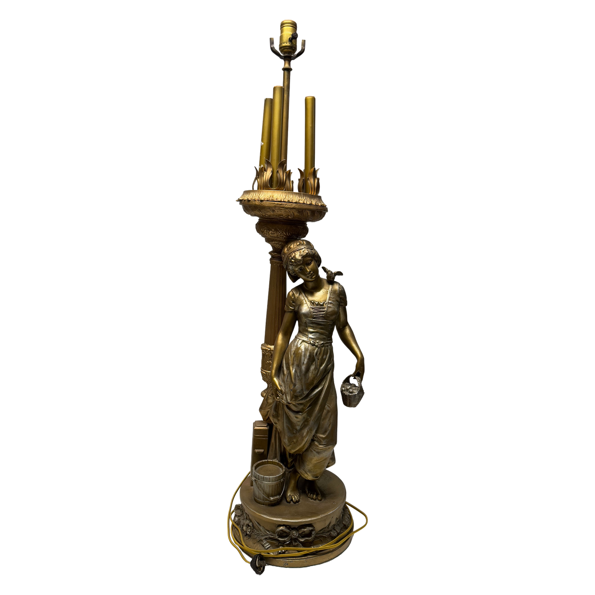 Charles Raphaël Peyre French Gild Female Figure Gilt Lamp  - 41 x 9"