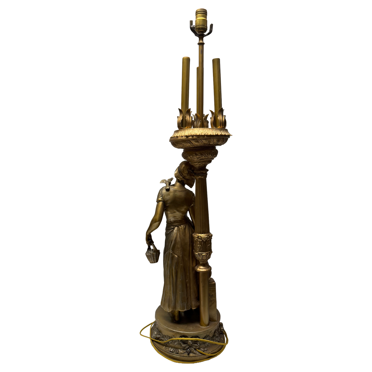 Charles Raphaël Peyre French Gild Female Figure Gilt Lamp  - 41 x 9"