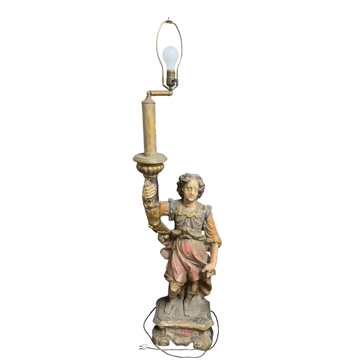 Antique Italian Polychrome Painted Figural Torchère Floor Lamp  - 59" x 8"