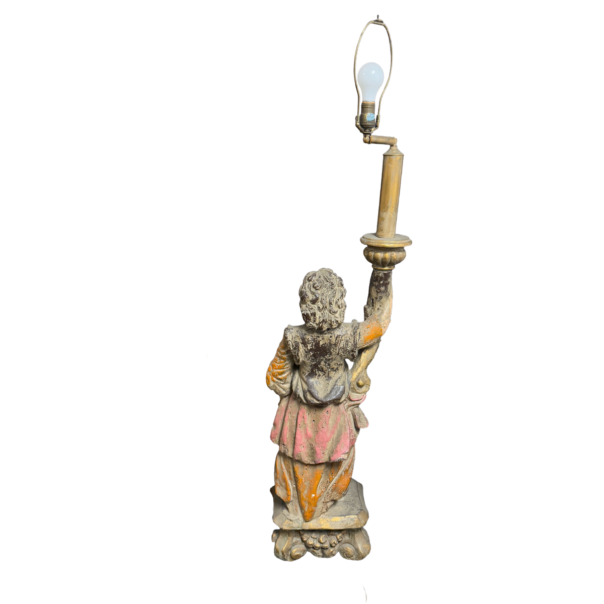 Antique Italian Polychrome Painted Figural Torchère Floor Lamp  - 59" x 8"