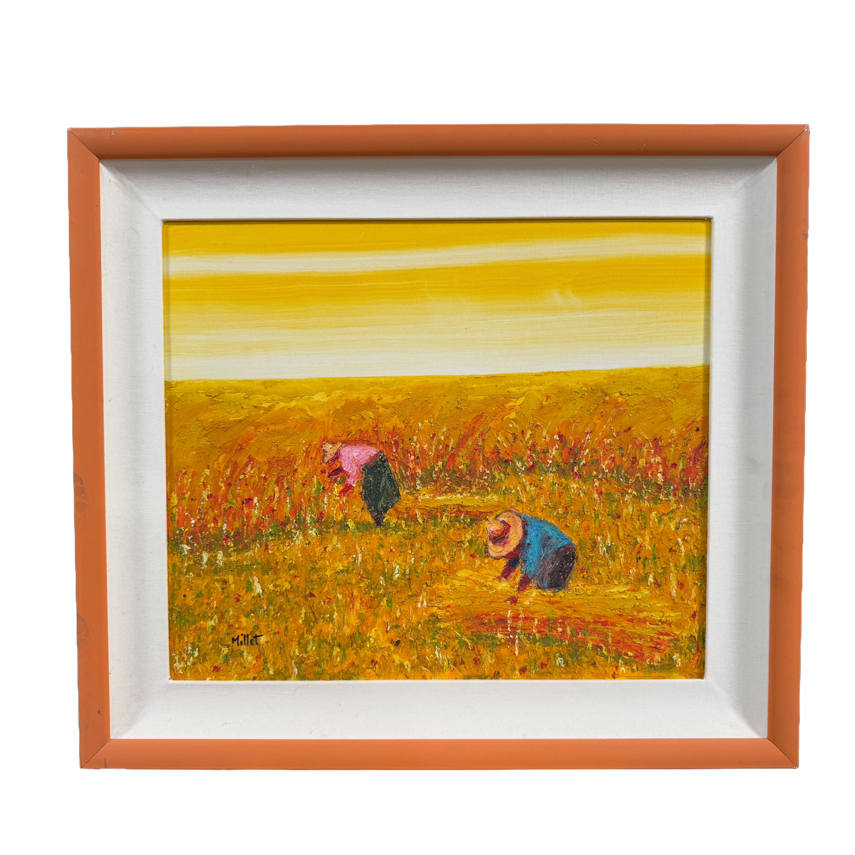 Mid Century Golden Harvest Scene Original Oil Painting - Millet - 24 x 27"