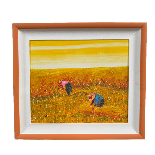 Mid Century Golden Harvest Scene Original Oil Painting - Millet - 24 x 27"