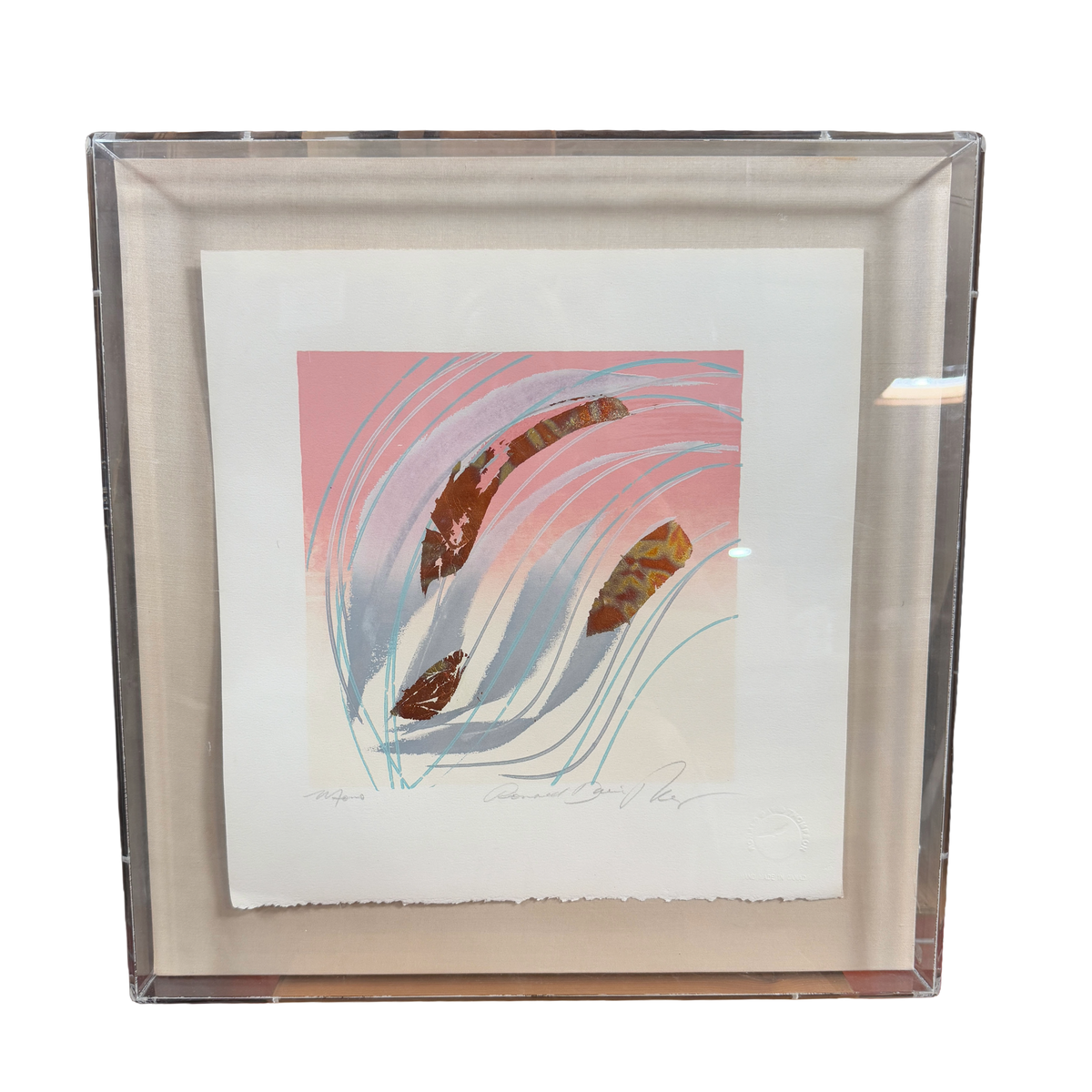 Abstract Feathers Canadian Artist- Ronald David Thompson Print Signed - 19" x 19"