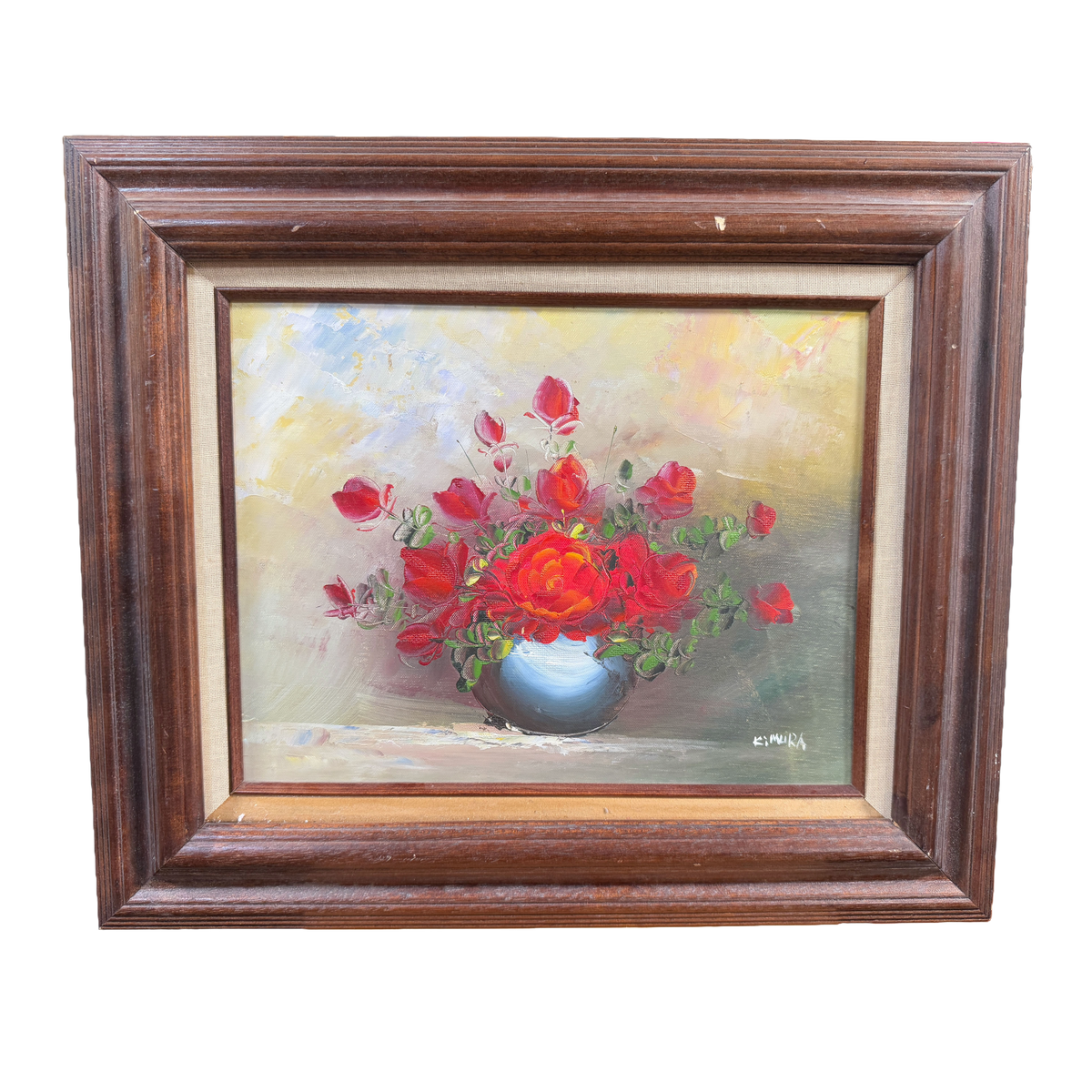 Red Roses Still Life Original Oil Painting - Kimura - 20 x 23"
