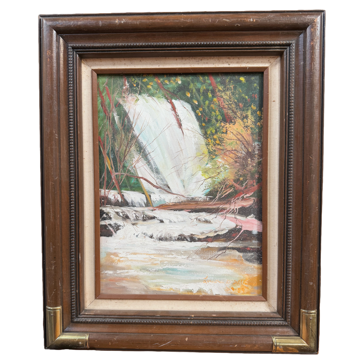 1989 Woodlands Waterfall Vintage Original Oil Painting - Williams - 19 x 23"