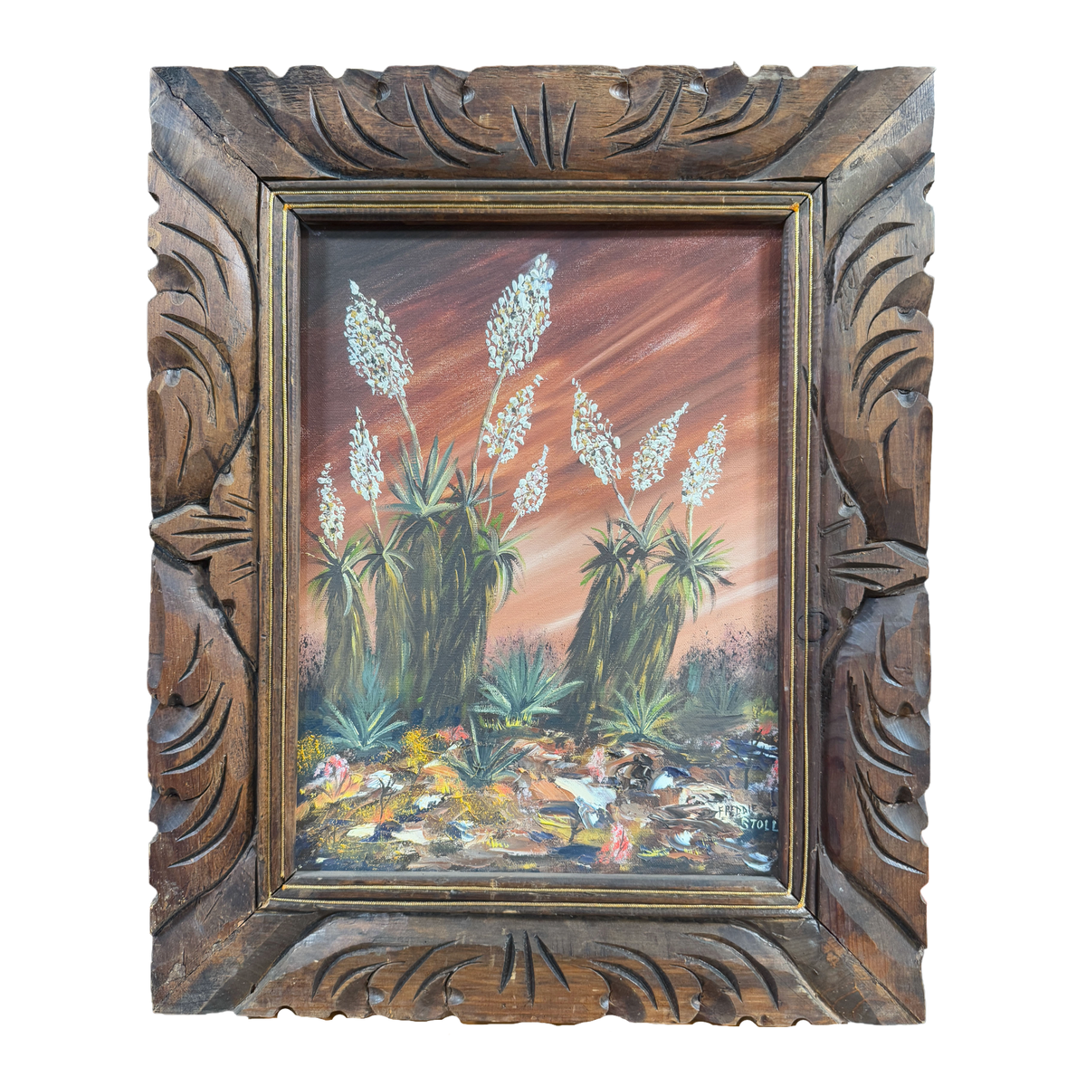 Mid Century Joshua Tree Southwest Original Oil Painting - Freddie Stoll - 18 x 22"