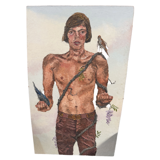1976 California "Be Still You And Me, Now" Expressionist Original Oil Portrait Painting - George Keahey - 36 x 60"