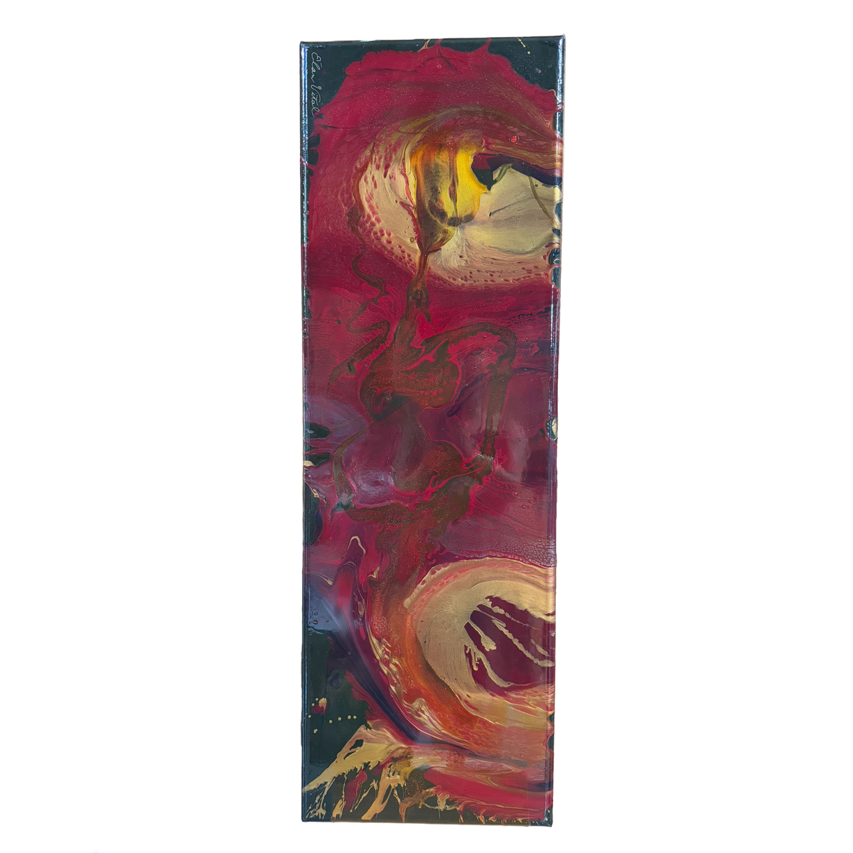 "Dragon" Original Red Glitter Abstract Painting -Elan Vital - 54 x 17"
