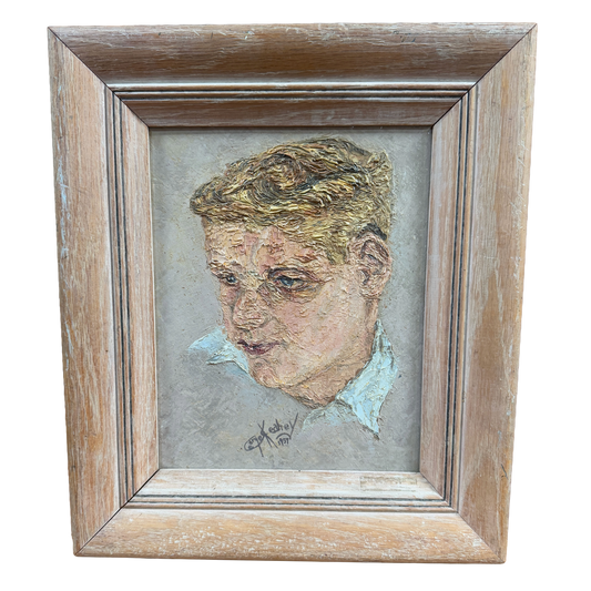 1957 California "Wondering" Expressionist Original Oil Portrait Painting - George Keahey - 12 x 14"