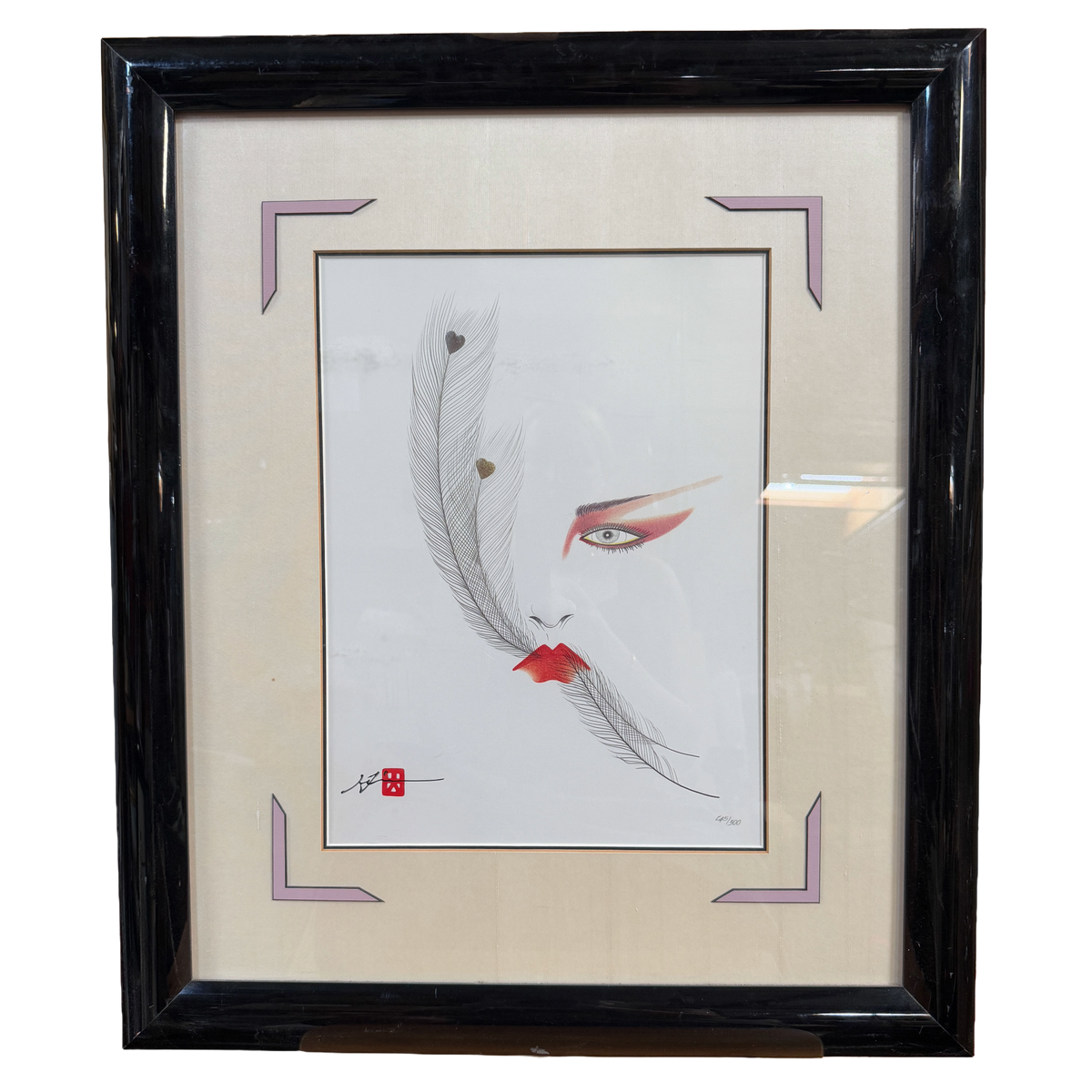 "Eyes Of Otsuka" - Hisashi Otsuka Feathers Numbered Lithograph Print 245/300 - 23 x 27"