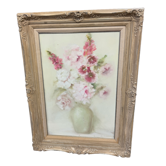 Pink Floral Still Life Original Oil Painting -Mikkelson- 28 x 40"
