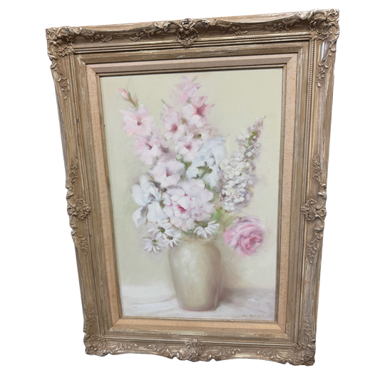 Pink White Floral Still Life Original Oil Painting -Mikkelson- 30 x 38"