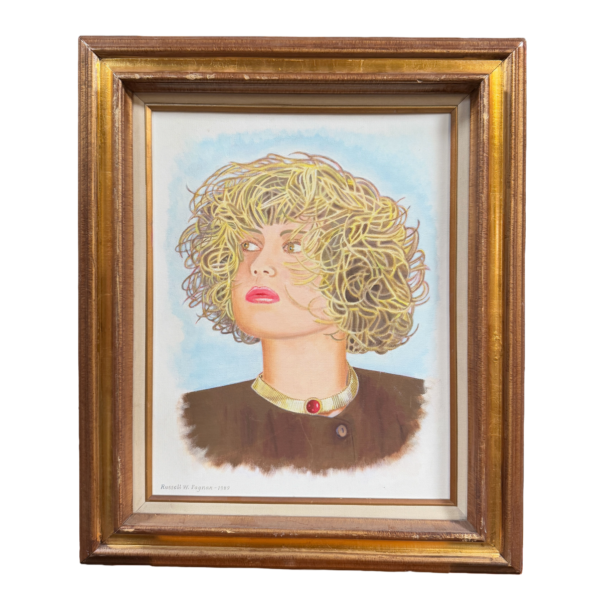 1980's Retro Fashionable Blonde Woman's Portrait Original Oil Painting -Russell W Fagnan- 21 x 24"