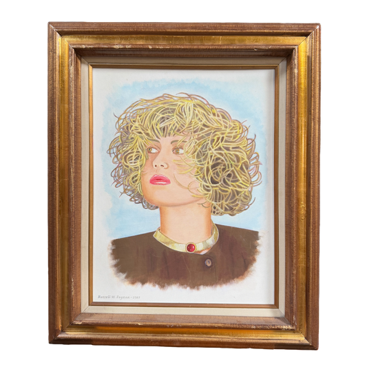 1980's Retro Fashionable Blonde Woman's Portrait Original Oil Painting -Russell W Fagnan- 21 x 24"
