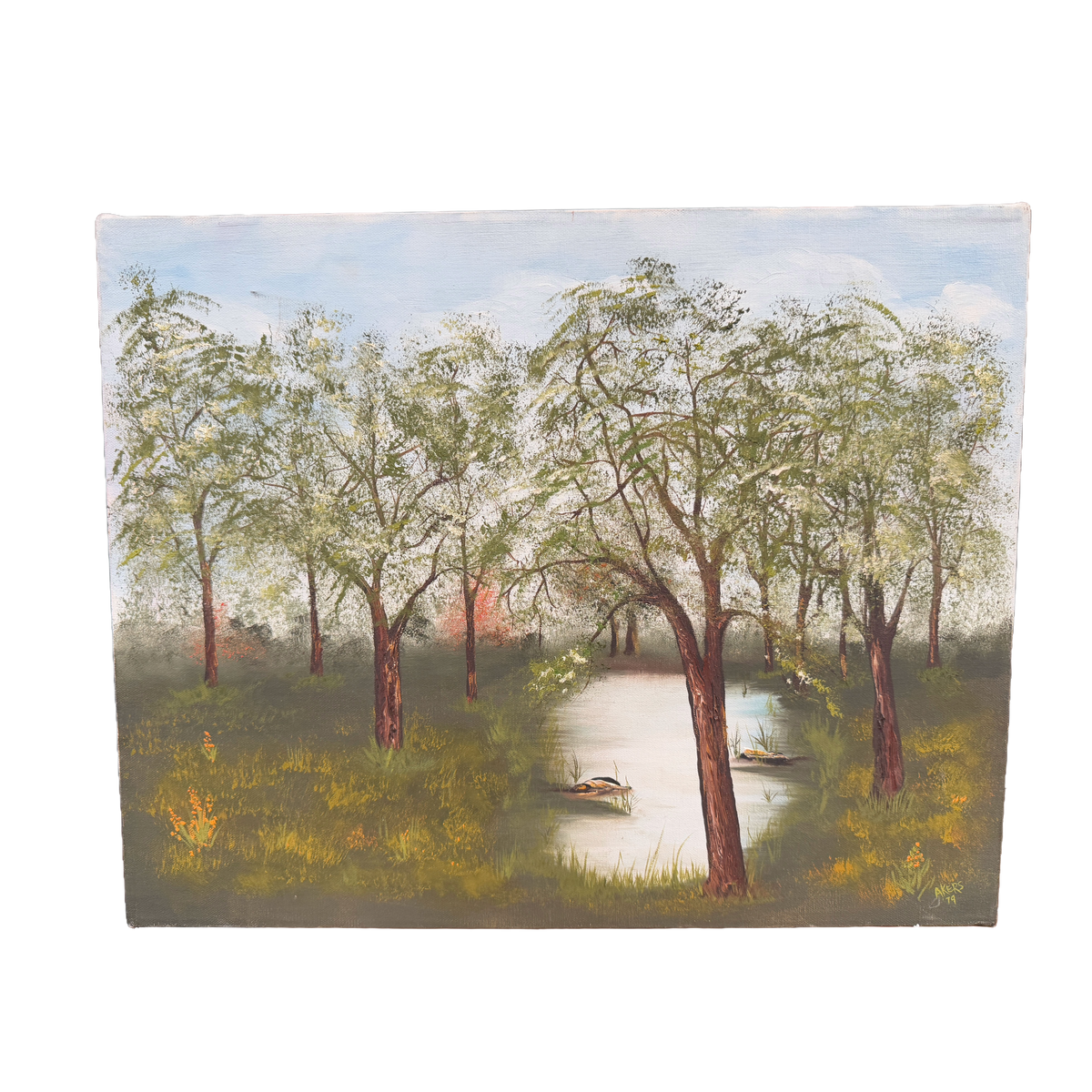 1979 Retro Landscape Forrest Scene Original Oil Painting - Akers - 16 x 20"