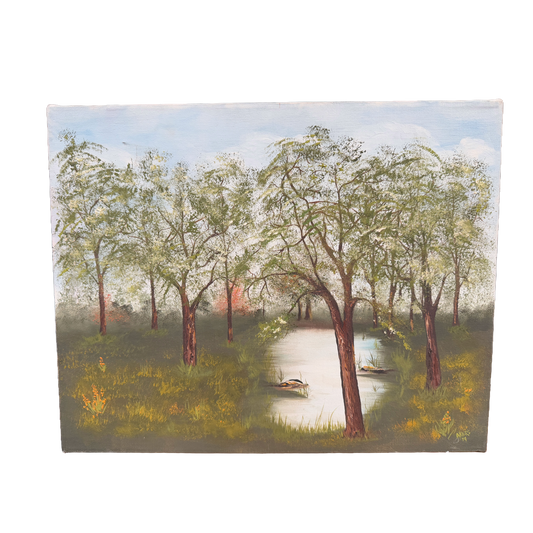 1979 Retro Landscape Forrest Scene Original Oil Painting - Akers - 16 x 20"