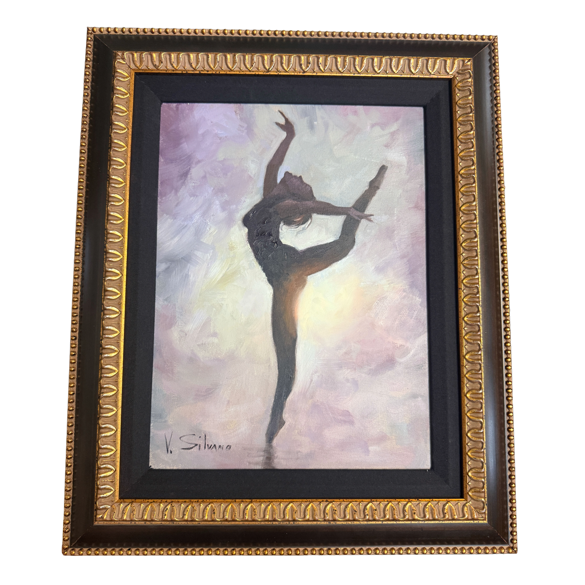 Ballerina Silhouette Original Oil Painting -V. Silvano - 18 x 22"