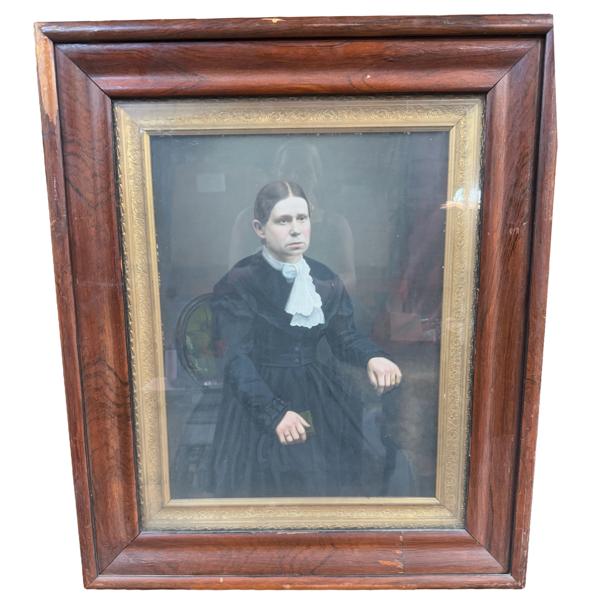 Antique Late 1800's Victorian Womans Portrait Original Oil Substantial Frame- 27 x 33"
