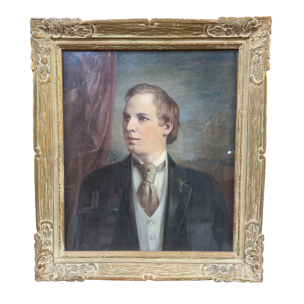 Antique Victorian Gentleman's Portrait Masonite Original Oil -John William Orth- 27 x 33" (Copy)