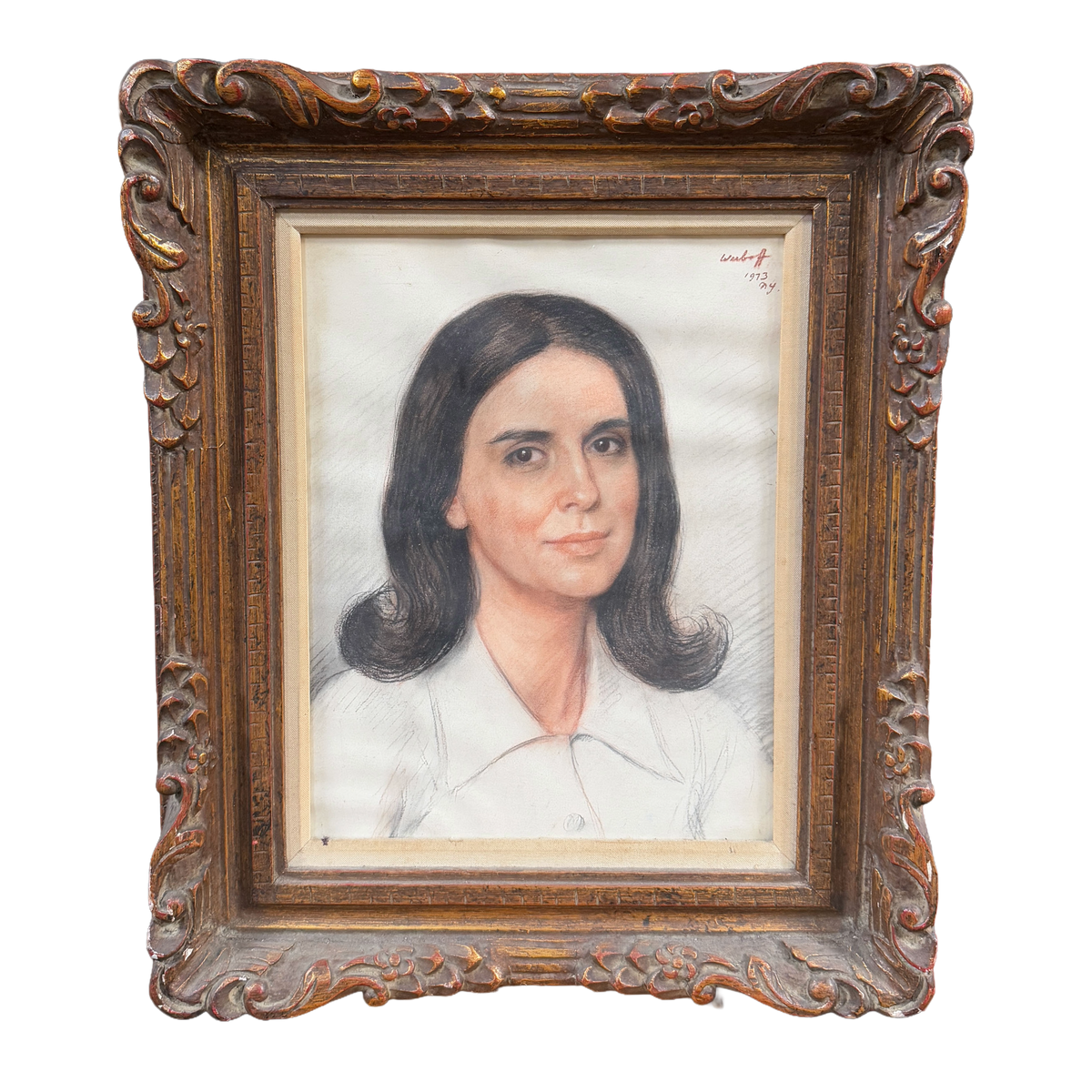 1970s Charcoal Pastel Portrait Of A Woman -Unknown- 22 x 26"