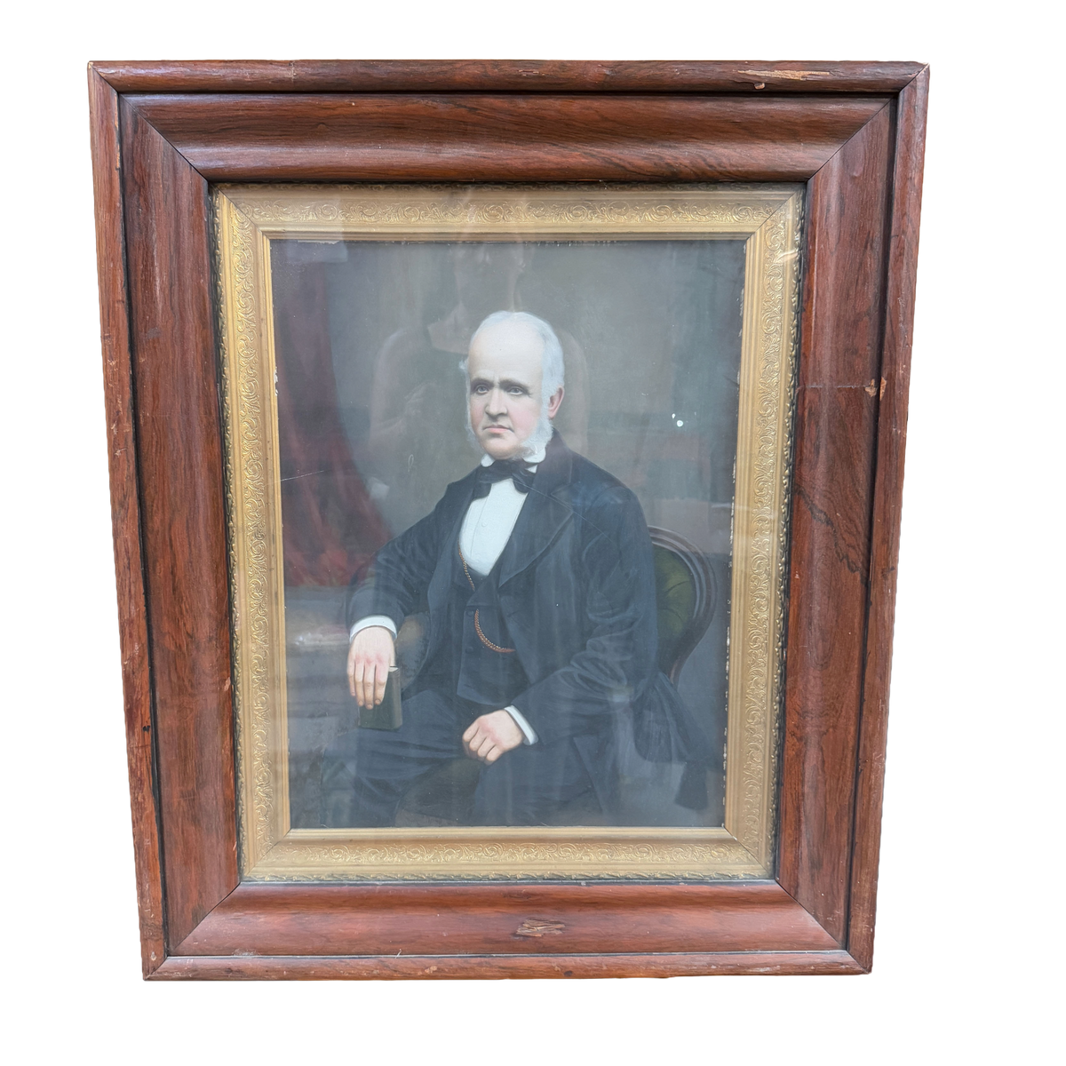 Antique Late 1800's Victorian Mans Portrait Original Oil Substantial Frame- 27 x 33"