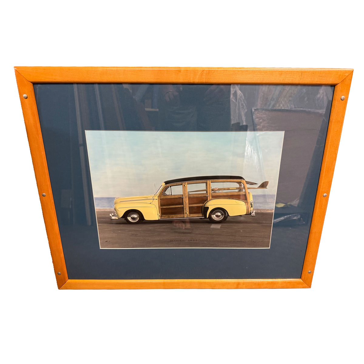 "Wooden Legg"  Woody Surf Wagon Signed Automotive Art Print -Unknown- 26 x 30"
