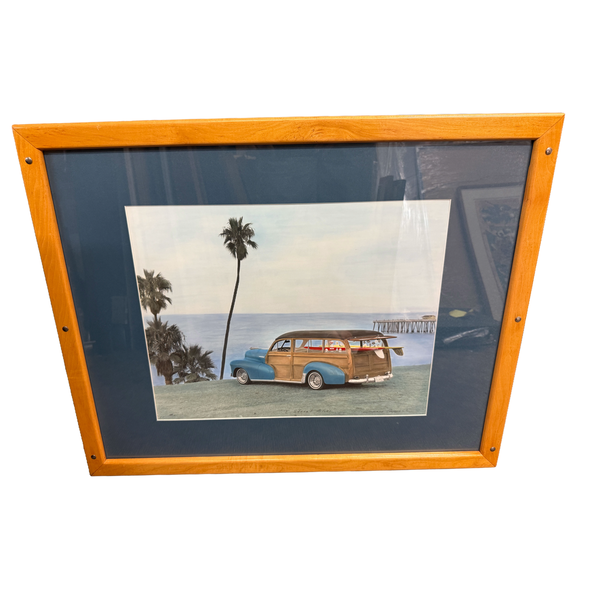 "T Street Blues"  Woody Surf Wagon Signed Automotive Art Print -Unknown- 26 x 30"