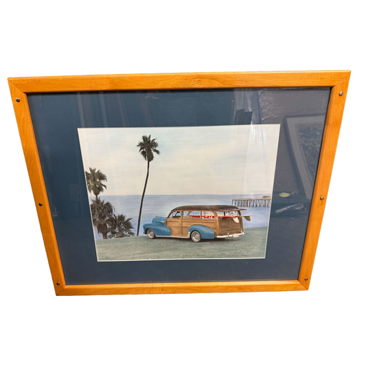 "T Street Blues"  Woody Surf Wagon Signed Automotive Art Print -Unknown- 26 x 30"