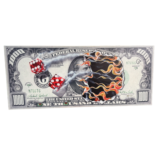 "1000 Dollar Bill - We Olive Cash" - Michael Goddard Giclée on Canvas - 57 x 24"