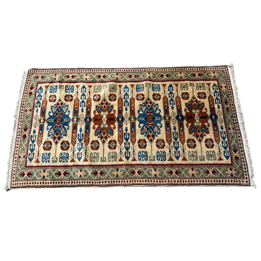 Vintage Handwoven Geometric Kazak Oriental Persian Rug - Handwoven  - 42 x 76"