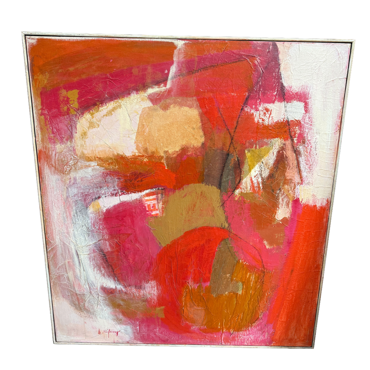 "The Scene" Original Red Abstract Oil Painting- Mattie Staniek - 41 x 38"