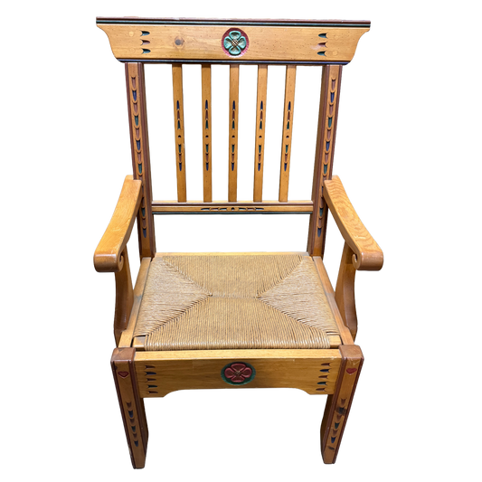 Signed Handcrafted Folk Art Painted Wood Armchair Southwestern  - 18 x 44"