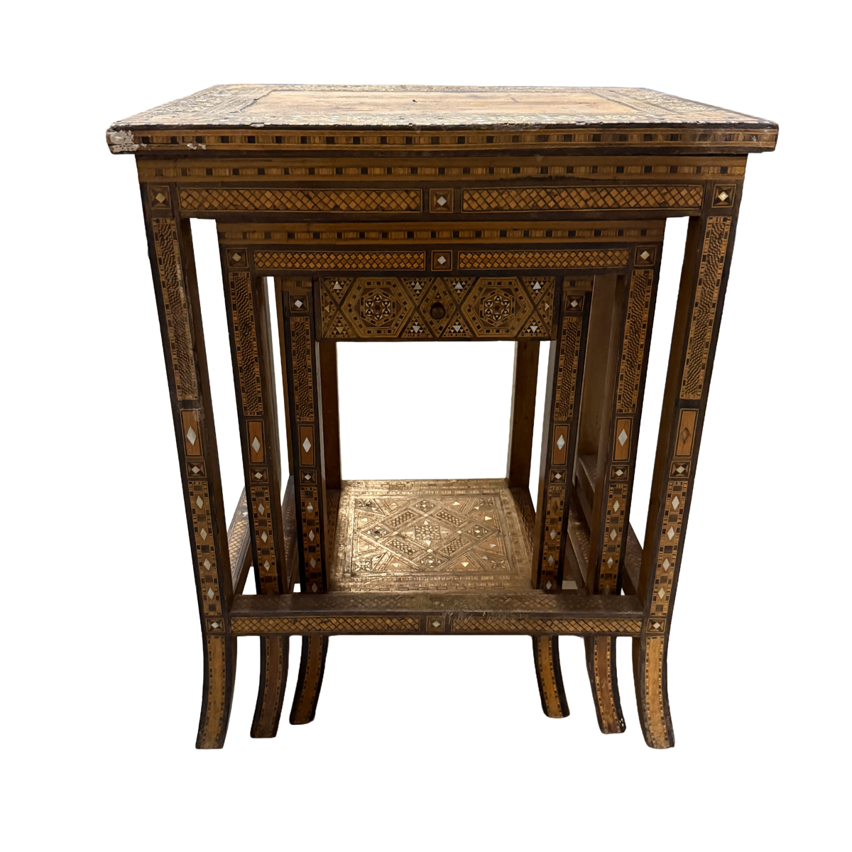 Antique Damascus Inlaid Stacking Table Set of 3 - 23 x 30"