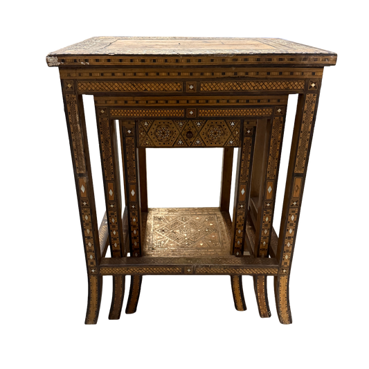 Antique Damascus Inlaid Stacking Table Set of 3 - 23 x 30"